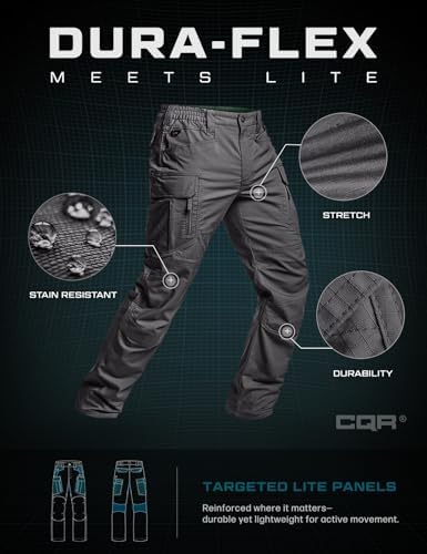 CQR Men's Flex Stretch Tactical Pants, Water Resistant Ripstop Cargo Pants, Lightweight EDC Outdoor Work Hiking Pants, Intense Charcoal, 34W x 32L — view 6