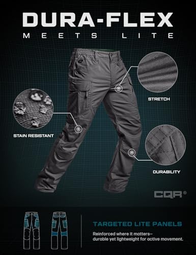Image of CQR Men's Flex Stretch Tactical Pants, Water Resistant Ripstop Cargo Pants, Lightweight EDC Outdoor Work Hiking Pants