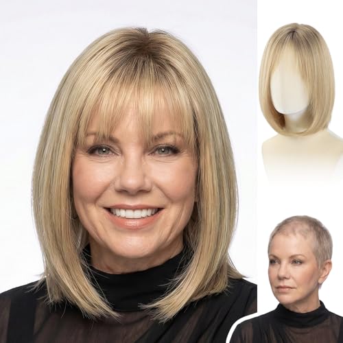 WIGYY Sugar Cane Bob Wig for White Women – 12 Inch Short Straight Synthetic Wig with Bangs, Natural Protein Fiber Hair, Glueless Lightweight Heat-Resistant Daily Wear Wig