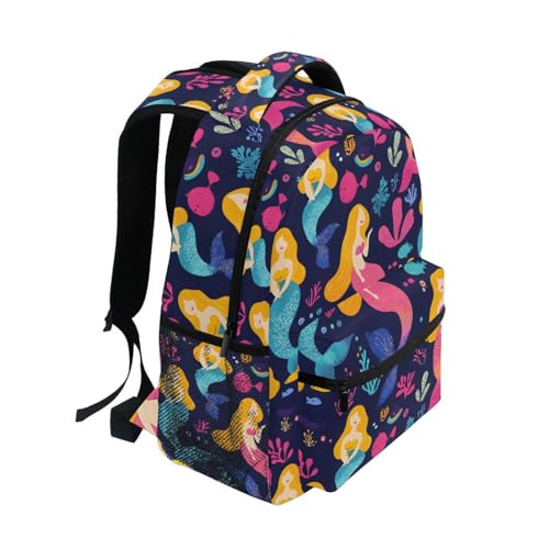 Mermaid Fish Coral Reef Blue Backpack for School Boys Girls Adults Kids Bookbag Laptop Bag 15L2