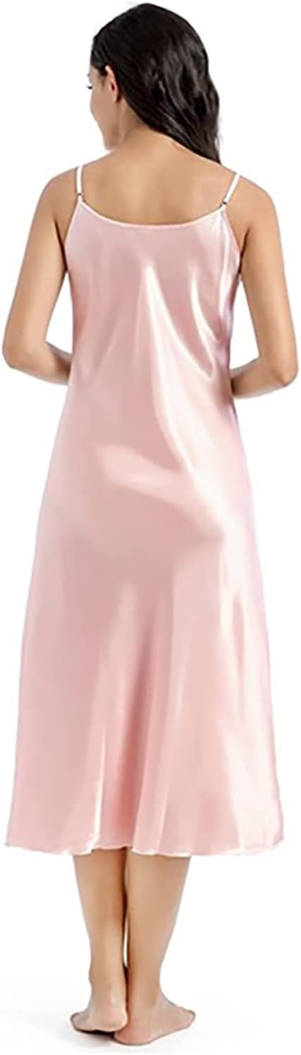 Womens Satin Nightgown Long Sleeveless Night Gowns Satin Silk Chemise Lingerie Slip Dress Nightgown Dress for Ladies - Image 6