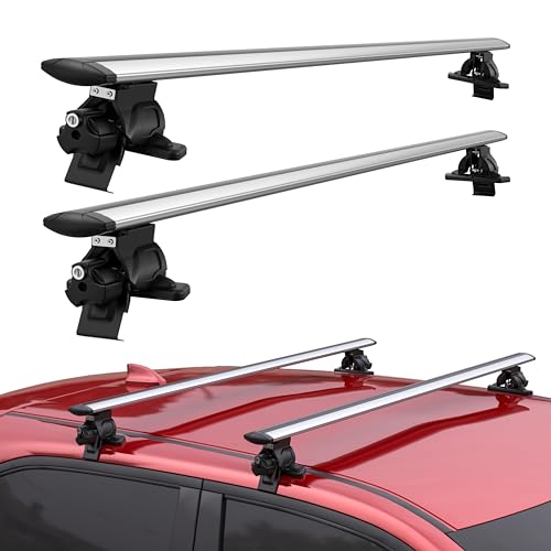 KUIPERAUTO 165lbs 52 inch Universal Roof Rack Cross Bars Compatible for SUV Sedans and Vans Without Raised Side Rails Aluminum Adjustable 4 Clamps Rooftop Luggage Carrier Rack for Bike Canoe by KUIPERAUTO - Used condition - US$61.71