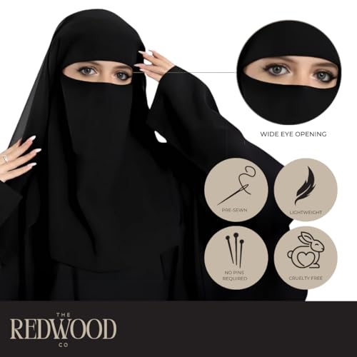 3-Layer Niqab | Breathable Lightweight Fabric | Full Coverage | Adjustable Fit | Elegant Modest Design | Perfect for Women’s Daily Wear, Prayer, Travel, Special Occasions, All-Season Use