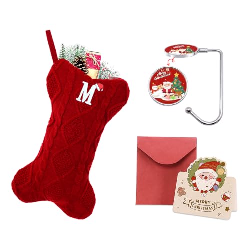 Ulico Dog Stocking Christmas with Initials,Bone Shape Pet Stocking with Embroidered Letters,Knit Monogram Christmas Stocking for Dogs Cats,Xmas Stockings for Pets (Red M)