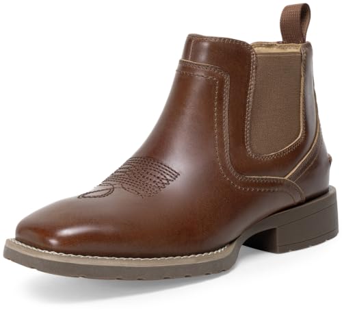 Vostey Leather Cowboy Boots for Men Square Toe Boots