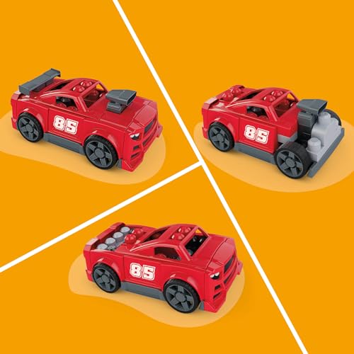 MEGA BLOKS Toddler Vehicle Block Toys Set, 3 in 1 Build & Go Race Car with 26 Pieces and Rolling Wheels, Pickup Truck and Hot Rod Rebuild, Red, Ages 3+ Years by MEGA BLOKS - Image 3