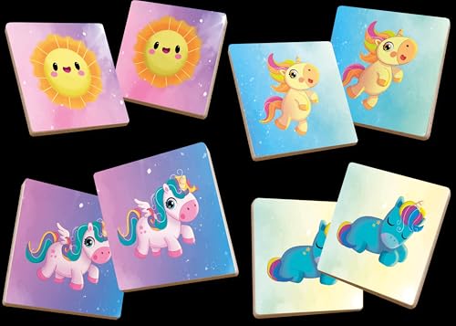 Brincadeira de Criança Jogo da Memória Infantil Madeira 24 Peças Unicórnios