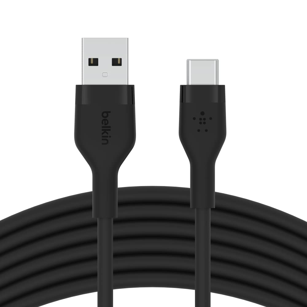 Belkin BoostCharge Flex Silikon-USB-C-/USB-C-Ladekabel, USB-IF-zertifiziertes USB C Kabel für iPhone 16, iPhone 15, Samsung Galaxy S24, S24 Ultra, Note, Google Pixel, iPad Pro, 3 m – Schwarz
