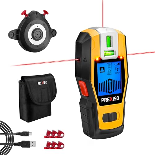 PREXISO 2-in-1 Stud Finder with Laser Level, Rechargeable Multi Surface Cross Line Laser & Wall Stud Scanners Tool for Hanging Frames & Picture, Wood Ac Wire Metal Studs Pipe Detection Gift for Dad by Prexiso - Used condition - US$47.49