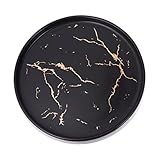 CATIEBYE シー丸いセラミック製小物トレイ ゴールドディスプ レート リングやアクセサリー収納用 デザートプレートとしても使用可能 家やオフィスでのインテリア雑貨