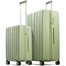Hanke Upgraded Elite 2 Piece Luggage Set, 20 Inch Carry On & 29 Inch Extra Large Checked Suitcase, PC Hard Shell Suitcases with Wheels, TSA Lock, Explosion-Proof Zipper Travel Set,Bamboo Green