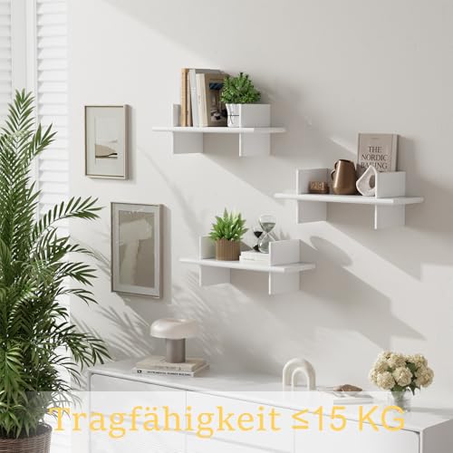 hi-home Wandregal 3er Set aus Holz, Schwebendes Regal, Wandaufbewahrung für Küche, Wohnzimmer, Schlafzimmer, Badezimmer Deko, Einfach zu Montieren Multifunktional Hängeregal, Weiß