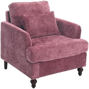 QQU Modern Upholstered Armchair, Chenille Fabric Single Armchair with Cushions, Living Room Lounge Chair, Reading Chair with Solid Wood Frame Suitable for Bedroom, Reception Room,Wine Red