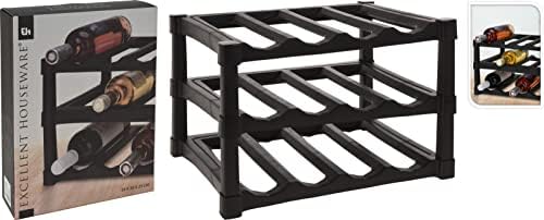 ABRUS® Wine Rack 3 Tier Bottle Stacker Black  Open Drinks Cabinet 12 Bottles Storage  Lightweight & Portable Plastic Holder