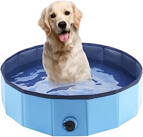 Eooqi Foldable Dog Bath Swimming Pool Plastic Kiddie Pool Portable Tub Collapsible Grooming Bathtub for Pets Kids Baby and Toddler, 32 x 8 Inches Blue