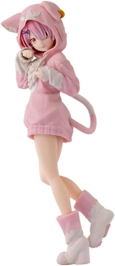 Rem and Ram Figure, Anime Action Figure 21.5cm Cat Ear Girls Remu/Ramu Pink Parker Suit Model Collectible Statue Decoration Ornament for Fans