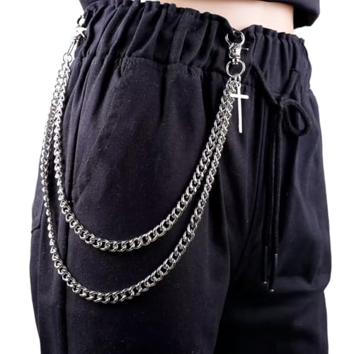 Pants Chain for Men Women Halloween Costumes Cross Jeans Chains Shorts Chains Goth Accessories Punk Hip Hop Wallet Chain Silver - Thumbnail 2