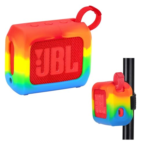 YouKnow Silicone Case for JBL Go 4 Ultra Portable Bluetooth Speaker, with Removable Strap Attach to Bike Golf Cart Boat (Rainbow)