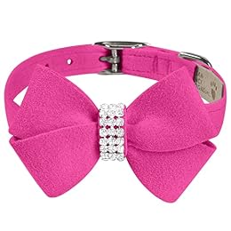 Susan Lanci Designs Premium Ultrasuede Nouveau Bow Collar for Dogs, Pink Sapphire, X-Small