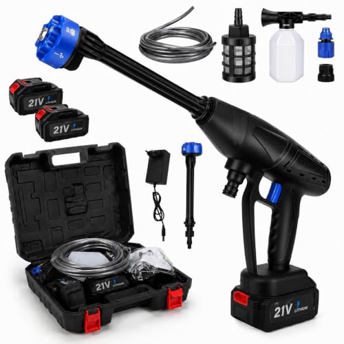 Image of Cordless Portable Pressure Washer Gun 21V 12000mAh | Double Battery Wireless High Pressure Water Gun with 6-in-1 Nozzle & 5M Hose Pipe | Car Wash, Bike Cleaning & Outdoor Use for Kids and Adults.