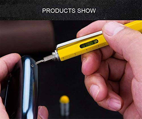 Multifunction Tool Pen, 6 in 1 Tool with Ballpoint Pen, Touch Screen Stylus, Ruler, Spirit Level, Flat-head and Phillips Screwdriver, All-in-One Tech-Tool Pen with Ink Refills (2×Black + 5×Refills)