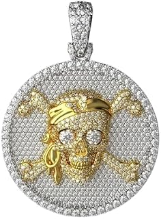 PREMIUM DESIGN: Handcrafted pirate skull pendant made with 925 Sterling Silver and finished with 14K gold plating for lasting shine