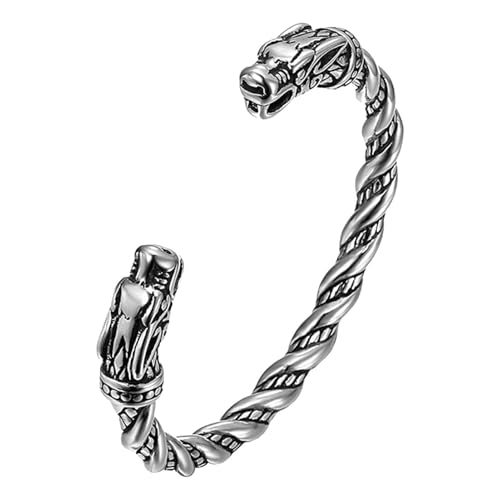 Anillo de brazo de aleación nórdica - Pulsera vikinga para hombre, diseño de cabeza de lobo Odin Anillo de brazo para hombre de estilo vintage, joyería de moda con tema de mitología nórdica