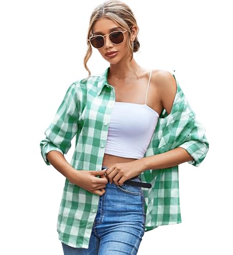 Image of SANGTREE Girls & Women's Long Sleeve Flannel Plaid Shirt Button Down Shirts, 3 Months - US 2XL