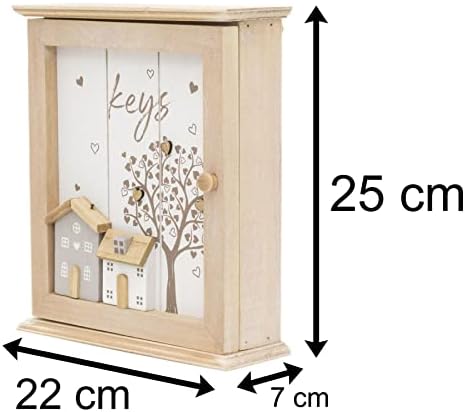 Shabby Chic Wooden Wall Mounted Key Box | Key Cabinet 6 Hooks Key Cupboard | Magnetic Key Holder