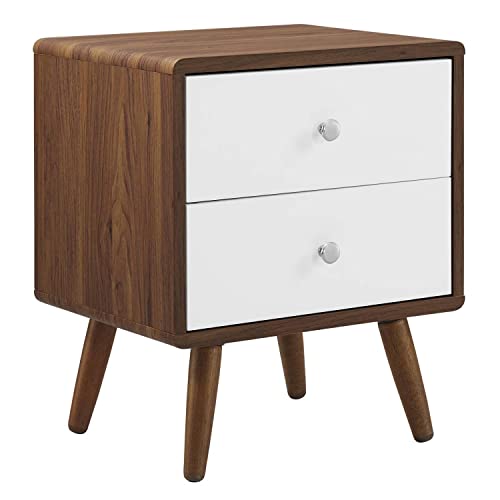 Modway MOD-7017-WAL-WHI Transmit 2-Drawer Nightstand, Walnut White