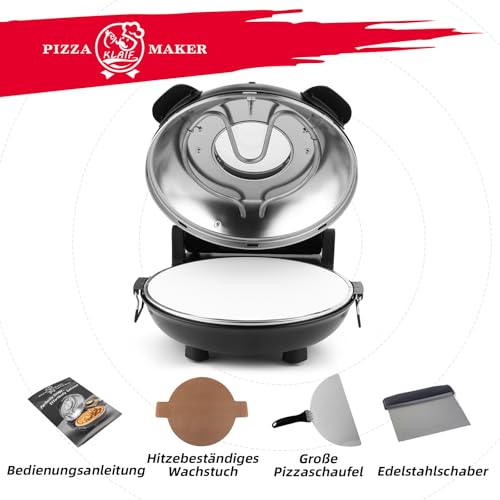 KLAIF Elektrischer Pizzaofen 420 °C, separat regelbare Ober- und Unterhitze, 31 cm Keramik-Pizzastein, inkl. 4-teiligem Pizzazubehör-Set, 1200 W, Modell LMR-Schwarz