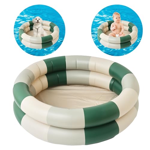 Vintage Streifen Kinder Planschbecken, Aufblasbare Baby Schwimmbad, 2Ring mit Aufblasbaren Sicherheit Blase Boden, für Indoor Outdoor Mädchen Jungen Garten Hinterhof (Grün)