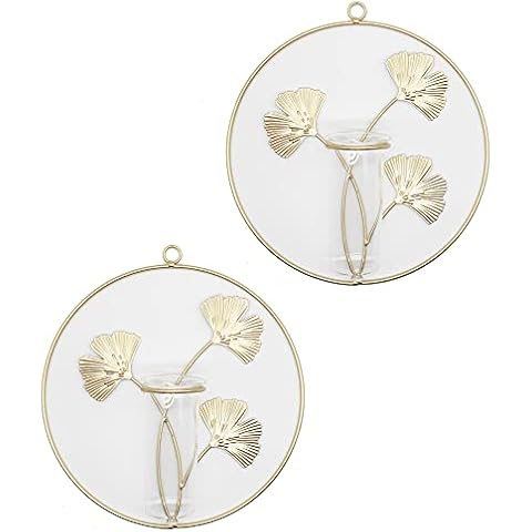 Sotnoaiiay Gold Wall Decor,Ginkgo Wall Decor,Plant Wall Decor Decoration Holder Used to Display Dried Flowers,Gold Wall Decor can be Used for Family Gatherings,Gifts and Party Activities.(Round) Cover