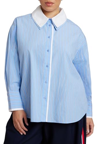 ELOQUII Women's Plus Size Double Collared Button Up Top -