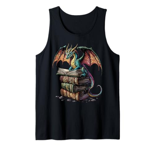 Lindo libro de lectura de dragón lector de fantasía Bookworm Books Lover Camiseta sin Mangas