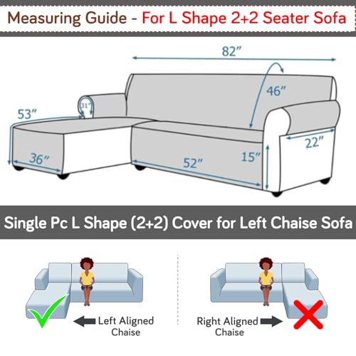 Image of HOKIPO 'Elira Series' Printed Quilted One-Piece L Shape 4 Seater (2+2) Sofa Cover with Left Chaise | Anti-Slip Design, Snow White Black Geometry (AR-5373-C9)