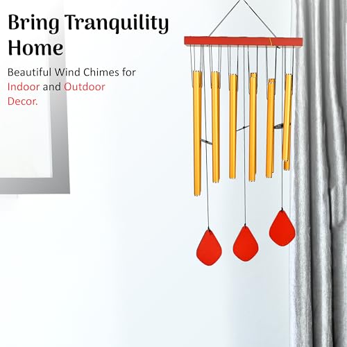 Image of ZAICUS Wind Chimes for Home - Yellow Metal Pipes with Wooden Danglers | Home Decor Items for Balcony, Garden & Living Room