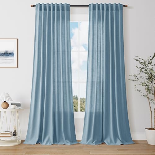 Nanspring Extra Long Linen Curtains 108 Inches 9ft Blue 2 Panels