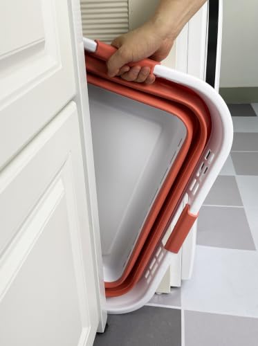 Image of SAMMART Set of 2 Collapsible Plastic Storage Basket - Foldable Pop Up Storage Container - Portable Laundry Organizer - Space Saving Hamper (White /Blush Red, 42L (Style A))