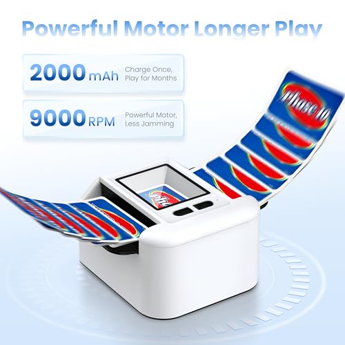 Image of Automatic Card Shuffler for 1-2 Decks, Auto /Manual Modes, USB-C Rechargeable, Quiet Operation, Compatible with UNO, Texas Hold'em Poker, Mahjong, Bridge, Rummy, Skip-Bo, Phase 10 & More Card Games