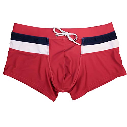 Taddlee Sexy Swimwear Men's Swim Boxer Trunks Square Cut Swimsuits Bathing Suits (L Fit Waist 37-39 Inch) Red #TOP4
