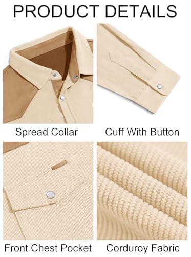 Image of Yousify Mens Corduroy Shirt Long Sleeve Button Down Casual Western Cowboy Shirt Jacket with Flap Pockets