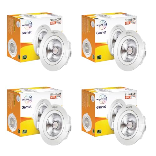 Image of wipro Garnet 6 W Slim COB Downlight for False Ceiling | Cool Day White (6500K) | Ceiling or Cabinet Light with Adjustable Optics | Pack of 4