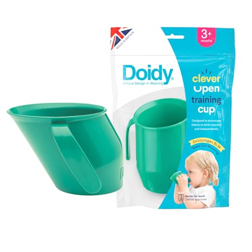 Doidy Tasse, ab 6 Monaten, Baby & Kleinkind erste offene Tasse, ergonomisches schräges Design für Training & Trinkenlernen, Entwöhnungszubehör für Milch & Wasser (Grün)
