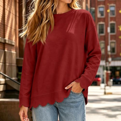 Oversized Crewneck Sweatshirt Women Scalloped Comfy Sweater Sweat Shirt - image 5
