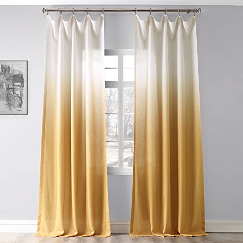 HPD Half Price Drapes Faux Linen Sheer Curtains for Living Room, Bedroom 50 X 108, FELCH-OMB1703-108 (1 Panel) Ombre Gold