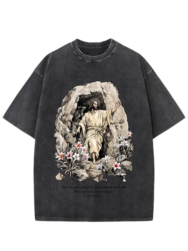 PSPSXT He is Risen Men's Oversized Christian T-Shirt Vintage Acid