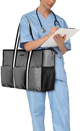 Trunab Nurse Bag and Tote for Work with Padded Laptop Sleeve, Nursing Bag with Multiple Pockets for Hospice Visit, Home Health Care, Nursing Students, Grey, Bag Only - Patented Design