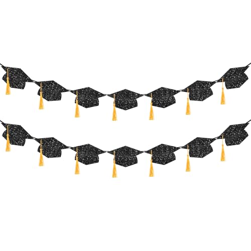 Image of Graduation Decorations 2026, Pre-strung Double-sided Glitter Graduation Banner with Real Tassel, 350g Thick Cardstock, Class of 2026 Grad Decor for College High School