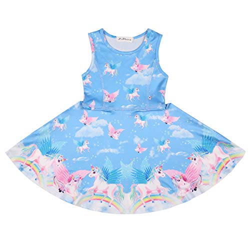 Labeca Girls Party Casual Printed Twirly Sleeveless Dress Dreamy Unicorn L #TOP2